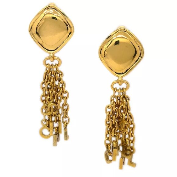 Chanel Dangle Fringe Rhombus Earrings Clip-On - Picture 1 of 4